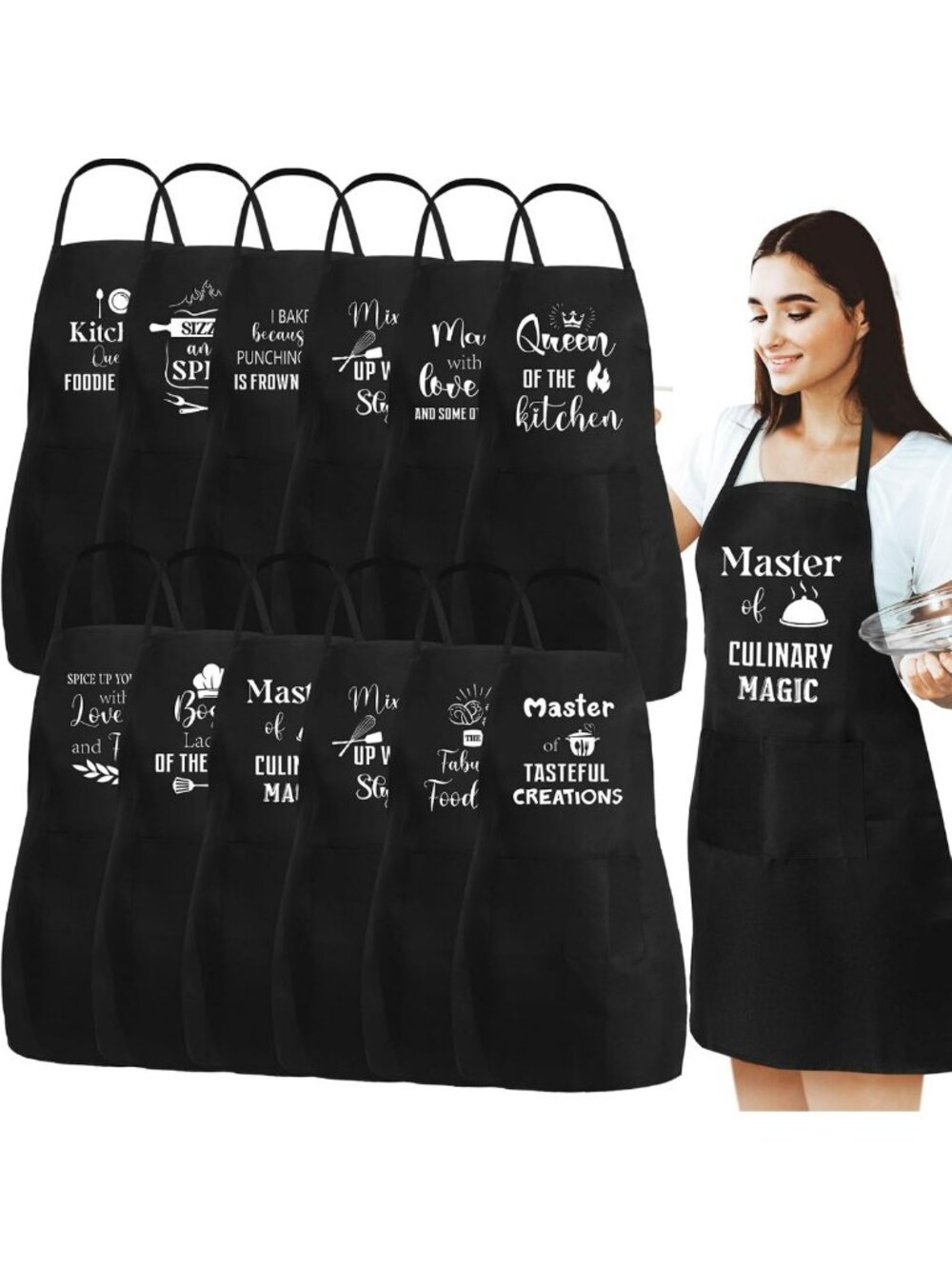 12 Pcs Funny Cooking Aprons for Women with Pockets - Perfect Cooking Gift Set